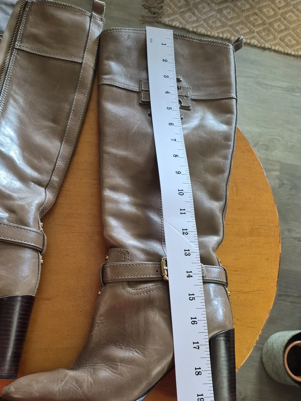 Tory Burch Taupe Leather Knee High Stacked 4